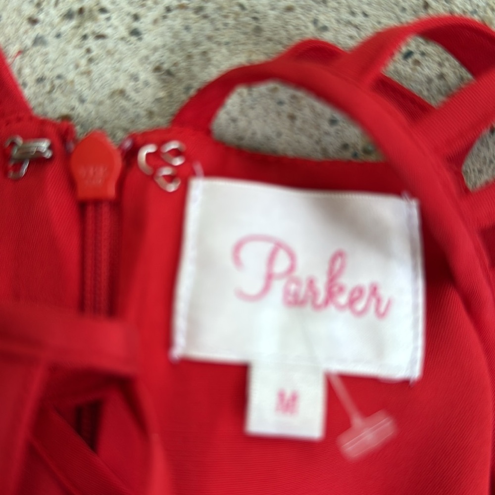 Parker Sarah Red Silk Caged Bodice Sleeveless Fit & Flare Dress Size Medium - Picture 3 of 15